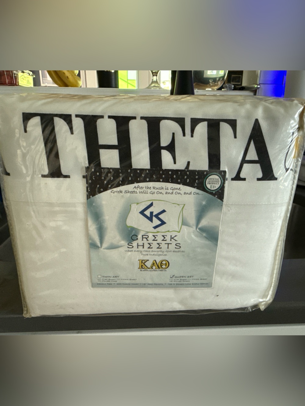 Kappa Alpha Theta Queen Sheets Set White Yellow Black New Rare NWT